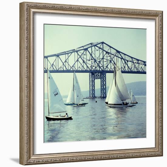 Sailboats in Front of the Central Part of the Tappan Zee Bridge over the Hudson River-Andreas Feininger-Framed Photographic Print