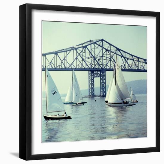 Sailboats in Front of the Central Part of the Tappan Zee Bridge over the Hudson River-Andreas Feininger-Framed Photographic Print