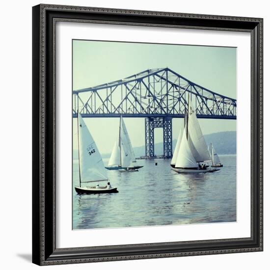 Sailboats in Front of the Central Part of the Tappan Zee Bridge over the Hudson River-Andreas Feininger-Framed Photographic Print