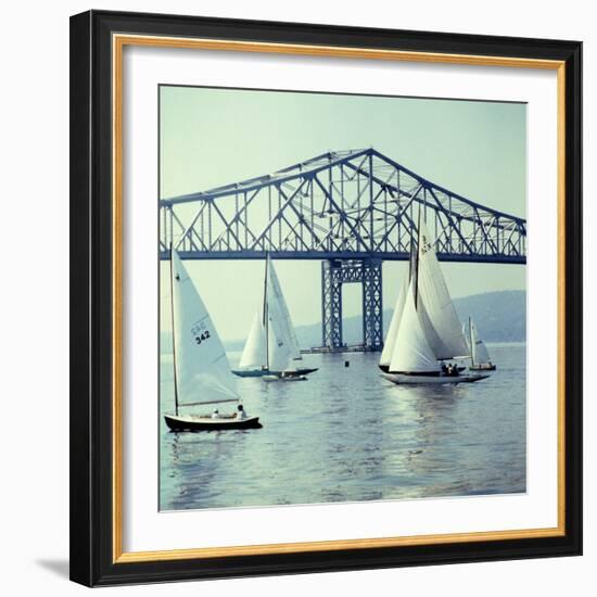 Sailboats in Front of the Central Part of the Tappan Zee Bridge over the Hudson River-Andreas Feininger-Framed Photographic Print