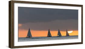 Sailboats in the Ocean at Sunset, Waikiki, Honolulu, Oahu, Hawaii, USA-Keith Levit-Framed Photographic Print