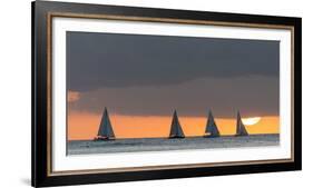 Sailboats in the Ocean at Sunset, Waikiki, Honolulu, Oahu, Hawaii, USA-Keith Levit-Framed Photographic Print