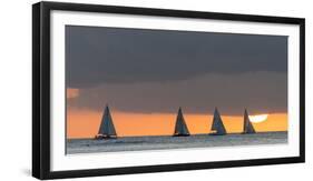 Sailboats in the Ocean at Sunset, Waikiki, Honolulu, Oahu, Hawaii, USA-Keith Levit-Framed Photographic Print