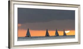 Sailboats in the Ocean at Sunset, Waikiki, Honolulu, Oahu, Hawaii, USA-Keith Levit-Framed Photographic Print