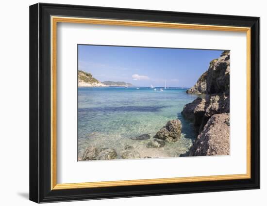 Sailboats in the turquoise sea, Fetovaia Beach, Campo nell'Elba, Elba Island, Livorno Province, Tus-Roberto Moiola-Framed Photographic Print