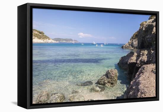 Sailboats in the turquoise sea, Fetovaia Beach, Campo nell'Elba, Elba Island, Livorno Province, Tus-Roberto Moiola-Framed Premier Image Canvas