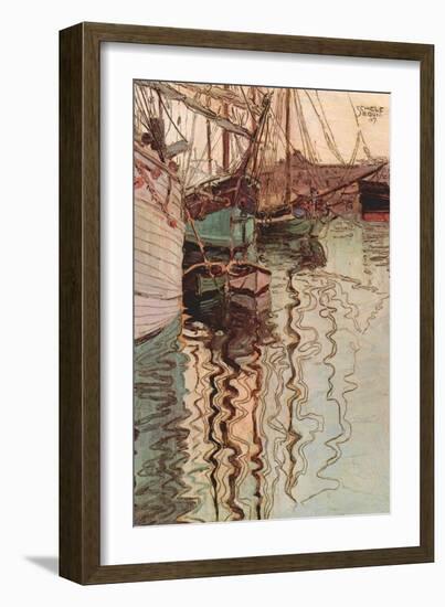 Sailboats in Wollenbewegten Water-Egon Schiele-Framed Art Print