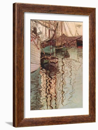 Sailboats in Wollenbewegten Water-Egon Schiele-Framed Art Print