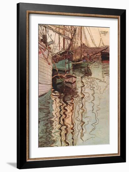 Sailboats in Wollenbewegten Water-Egon Schiele-Framed Art Print