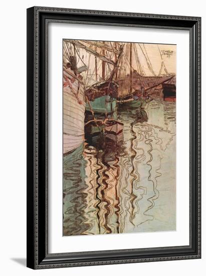 Sailboats in Wollenbewegten Water-Egon Schiele-Framed Premium Giclee Print