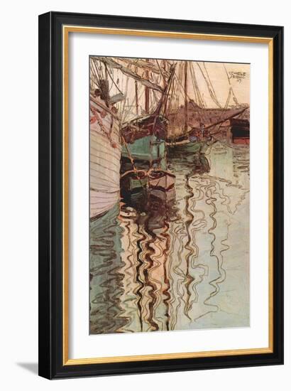 Sailboats in Wollenbewegten Water-Egon Schiele-Framed Premium Giclee Print