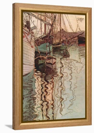 Sailboats in Wollenbewegten Water-Egon Schiele-Framed Stretched Canvas