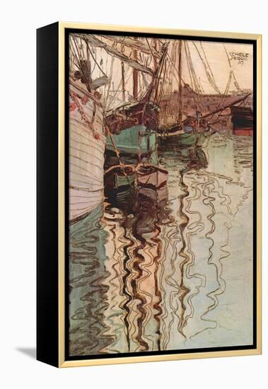 Sailboats in Wollenbewegten Water-Egon Schiele-Framed Stretched Canvas