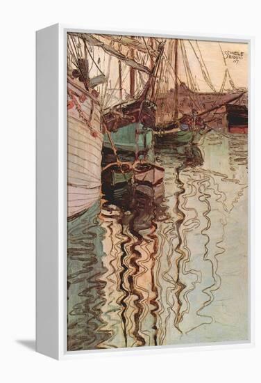 Sailboats in Wollenbewegten Water-Egon Schiele-Framed Stretched Canvas