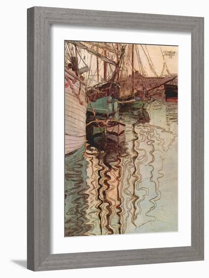 Sailboats In Wollenbewegten Water-Egon Schiele-Framed Art Print