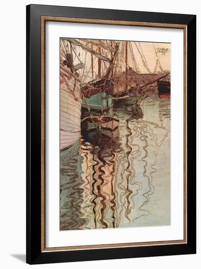 Sailboats In Wollenbewegten Water-Egon Schiele-Framed Art Print