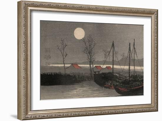 Sailboats Moored under the Moon.-Uehara Konen-Framed Art Print