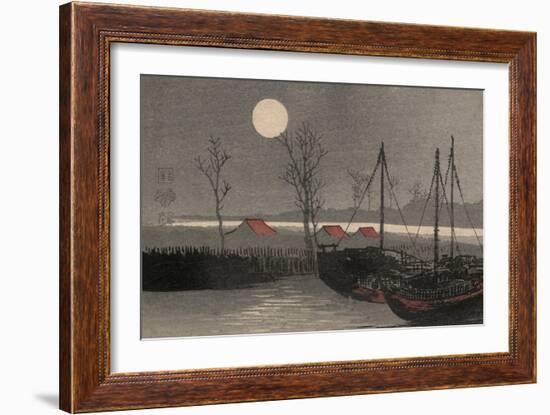 Sailboats Moored under the Moon.-Uehara Konen-Framed Art Print
