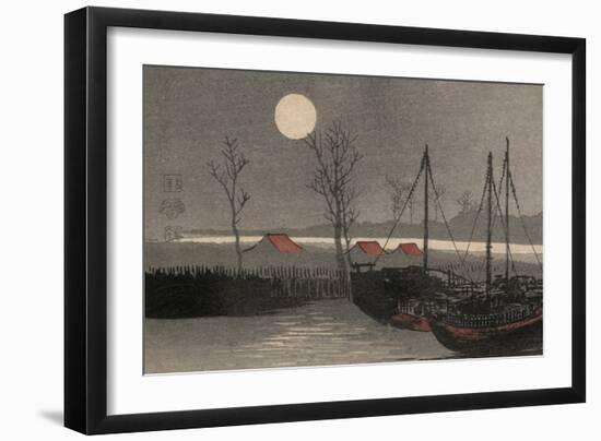 Sailboats Moored under the Moon.-Uehara Konen-Framed Art Print