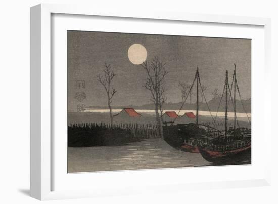 Sailboats Moored under the Moon.-Uehara Konen-Framed Art Print