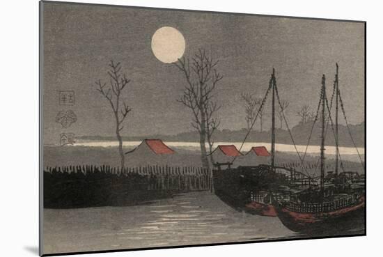 Sailboats Moored under the Moon.-Uehara Konen-Mounted Art Print