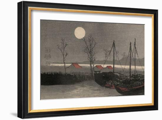 Sailboats Moored under the Moon.-Uehara Konen-Framed Premium Giclee Print