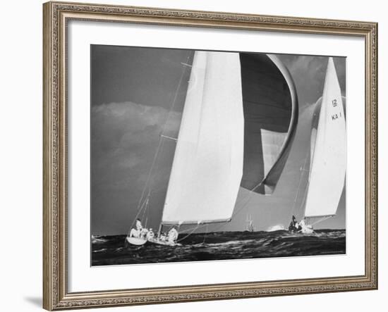 Sailboats Weatherly and Australian Contender Gretel in America's Cup Races-George Silk-Framed Photographic Print