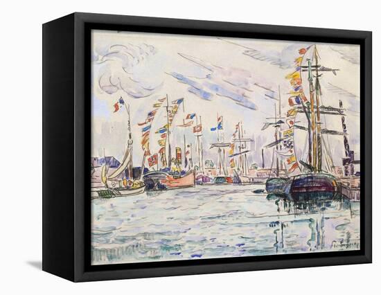 Sailboats with Holiday Flags at a Pier in Saint-Malo, 1920s-Paul Signac-Framed Premier Image Canvas