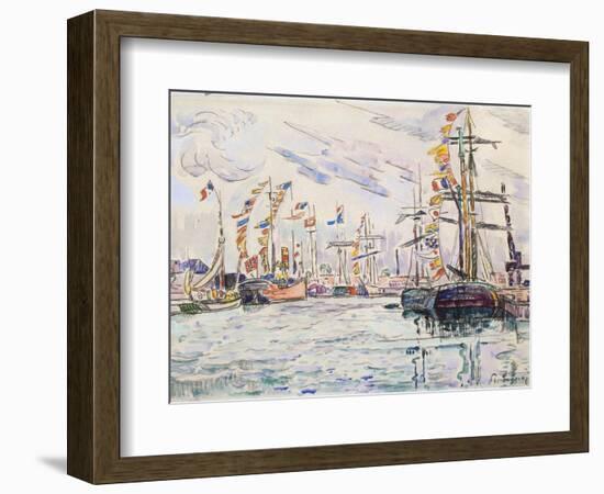 Sailboats with Holiday Flags at a Pier in Saint-Malo, 1920s-Paul Signac-Framed Giclee Print