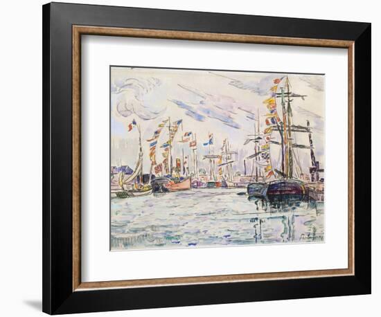 Sailboats with Holiday Flags at a Pier in Saint-Malo, 1920s-Paul Signac-Framed Giclee Print