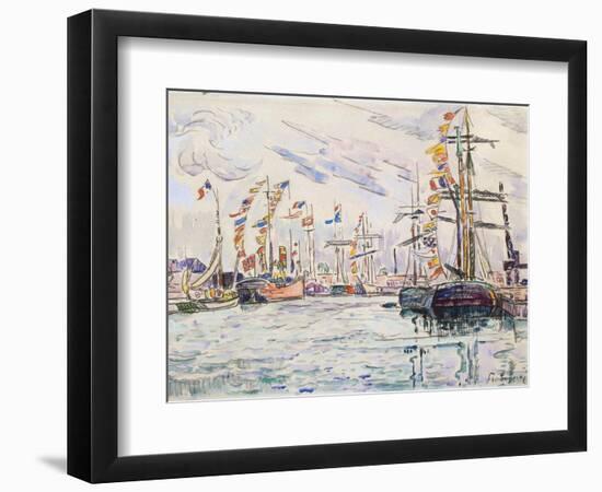 Sailboats with Holiday Flags at a Pier in Saint-Malo, 1920s-Paul Signac-Framed Giclee Print