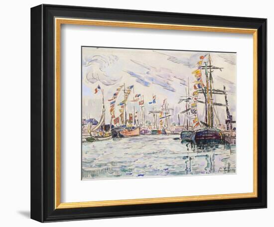 Sailboats with Holiday Flags at a Pier in Saint-Malo, 1920s-Paul Signac-Framed Giclee Print