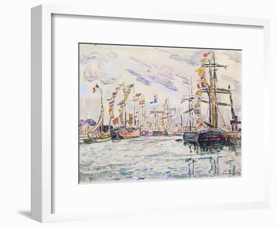 Sailboats with Holiday Flags at a Pier in Saint-Malo, 1920s-Paul Signac-Framed Giclee Print