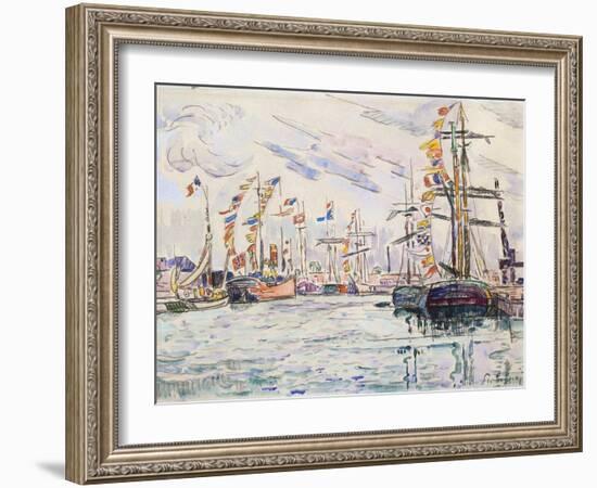 Sailboats with Holiday Flags at a Pier in Saint-Malo, 1920s-Paul Signac-Framed Giclee Print