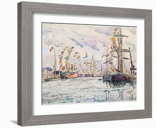 Sailboats with Holiday Flags at a Pier in Saint-Malo, 1920s-Paul Signac-Framed Giclee Print