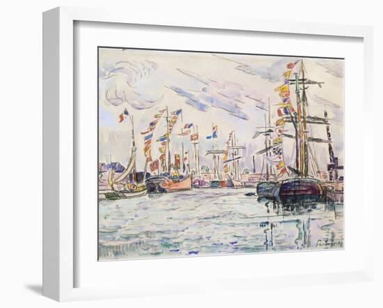 Sailboats with Holiday Flags at a Pier in Saint-Malo, 1920s-Paul Signac-Framed Giclee Print