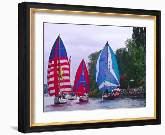 Sailboats with Spinakers in the Opening Day Parade of Boating Season, Seattle, Washington, USA-Charles Sleicher-Framed Photographic Print