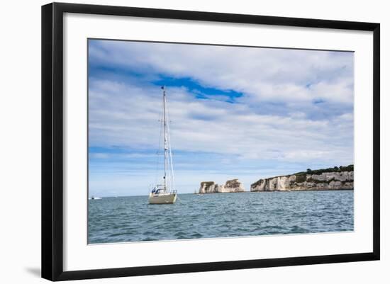 Sailing Boat at Old Harry Rocks, Between Swanage and Purbeck, Dorset, Jurassic Coast, England-Matthew Williams-Ellis-Framed Photographic Print