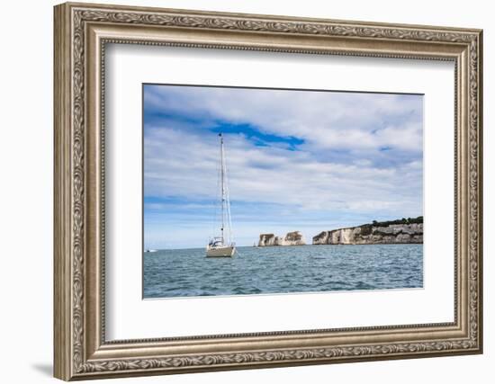 Sailing Boat at Old Harry Rocks, Between Swanage and Purbeck, Dorset, Jurassic Coast, England-Matthew Williams-Ellis-Framed Photographic Print