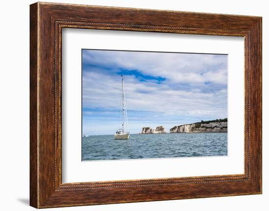 Sailing Boat at Old Harry Rocks, Between Swanage and Purbeck, Dorset, Jurassic Coast, England-Matthew Williams-Ellis-Framed Photographic Print