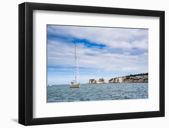 Sailing Boat at Old Harry Rocks, Between Swanage and Purbeck, Dorset, Jurassic Coast, England-Matthew Williams-Ellis-Framed Photographic Print