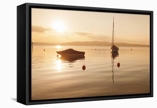 Sailing Boat at Sunset, Lake Constance, Near Konstanz, Baden-Wurttemberg, Germany, Europe-Markus Lange-Framed Premier Image Canvas