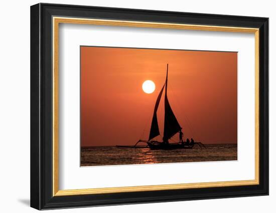 Sailing Boat at Sunset on Sea-Rich Carey-Framed Photographic Print