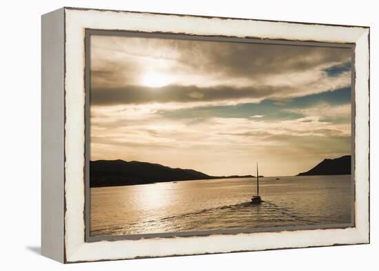 Sailing Boat at Sunset on the Dalmatian Coast, Adriatic, Croatia, Europe-Matthew Williams-Ellis-Framed Premier Image Canvas