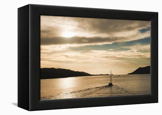 Sailing Boat at Sunset on the Dalmatian Coast, Adriatic, Croatia, Europe-Matthew Williams-Ellis-Framed Premier Image Canvas