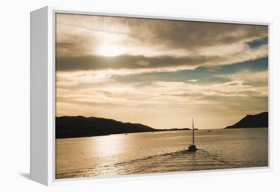 Sailing Boat at Sunset on the Dalmatian Coast, Adriatic, Croatia, Europe-Matthew Williams-Ellis-Framed Premier Image Canvas