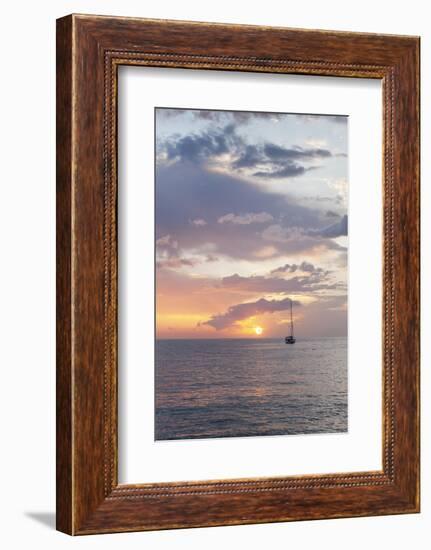 Sailing Boat at Sunset, Playa De Los Cristianos, Los Cristianos, Tenerife, Canary Islands, Spain-Markus Lange-Framed Photographic Print