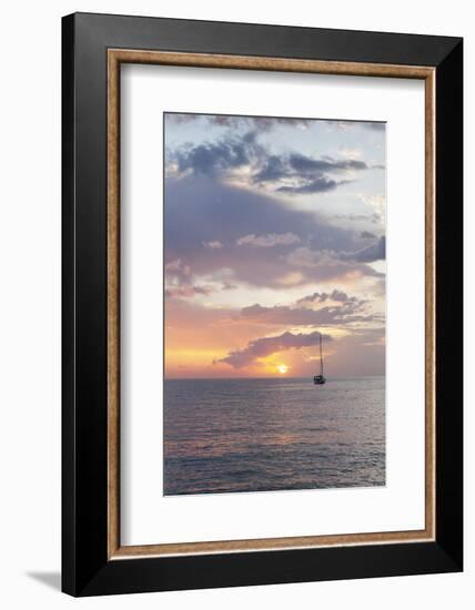 Sailing Boat at Sunset, Playa De Los Cristianos, Los Cristianos, Tenerife, Canary Islands, Spain-Markus Lange-Framed Photographic Print