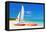 Sailing Boat (Catamaran) and Kayaks at Varadero Beach in Cuba-Kamira-Framed Premier Image Canvas