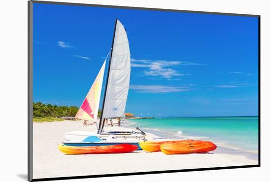 Sailing Boat (Catamaran) and Kayaks at Varadero Beach in Cuba-Kamira-Mounted Photographic Print
